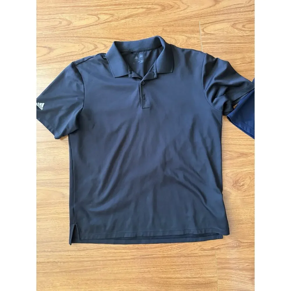 2 Adidas Small Polo Black Shirt Men Sports Logo Casual Golf Stretch Sleeve